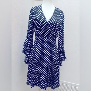 Aakaa Blue and White Polka Dots, Ruffles, Wrapped Dress